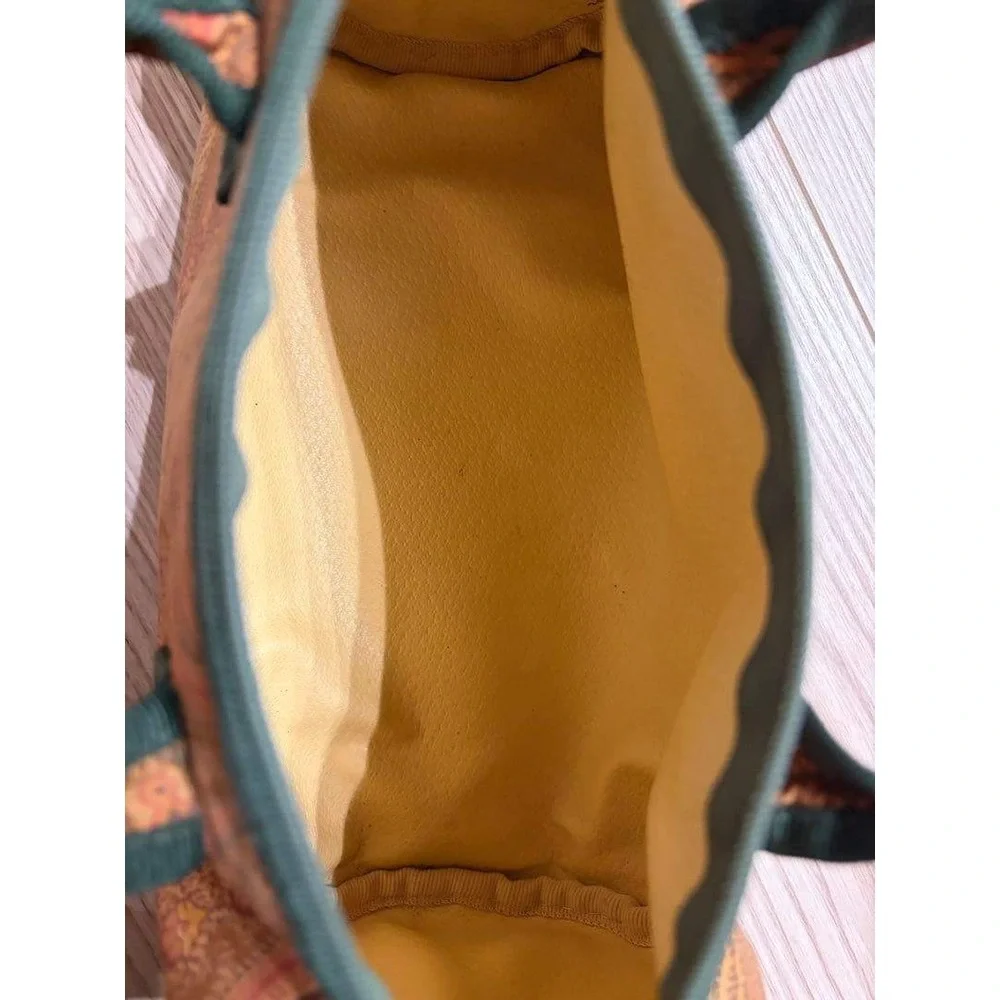 Etro Milano Vintage Paisley Barrel Bag Mini Duffle Brown Green Coated Canvas